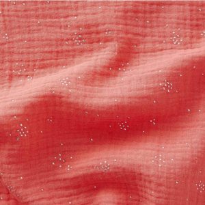 Tissu Double Gaze Coton Corail Imprimé Pois Argent